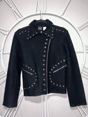 Phosphorus Black Zip-Front 100% Wool Coat